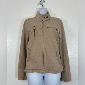 Apostrophe Stretch Tan Zip-Up UtilityJacket SzL 12-14 Neutral Casual Moto Style